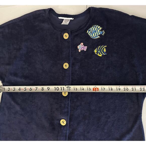 Gloria's Fashions Navy, Terry Cloth, Fish Embroidered, Short Sleeve Robe- M - Picture 10 of 11